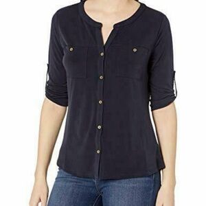 Ellen Tracy Black Button-Down Shirt